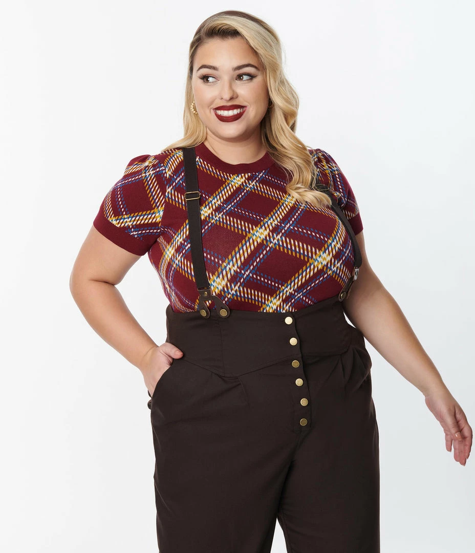 Unique Vintage Plus Size Burgundy Plaid Sweater