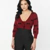 Unique Vintage Burgundy & Black Bows Dandy Cardigan