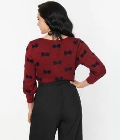 Unique Vintage Burgundy & Black Bows Dandy Cardigan