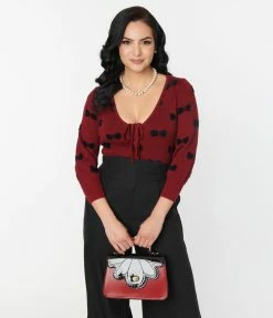 Unique Vintage Burgundy & Black Bows Dandy Cardigan