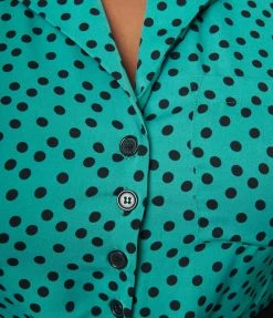 Unique Vintage Plus Size Teal Polka Dot Shirley Crop Top New Arrivals!