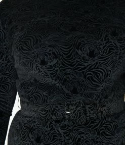 Unique Vintage Plus Size Black Tiger Embossed Velvet Jaqueline Pencil Dress Clothing