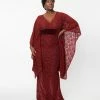 Unique Vintage Plus Size Burgundy Floral Lace Desmond Caftan Dress Clothing