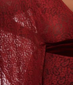 Unique Vintage Plus Size Burgundy Floral Lace Desmond Caftan Dress Clothing
