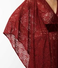 Unique Vintage Burgundy Floral Lace Desmond Caftan Dress Clothing