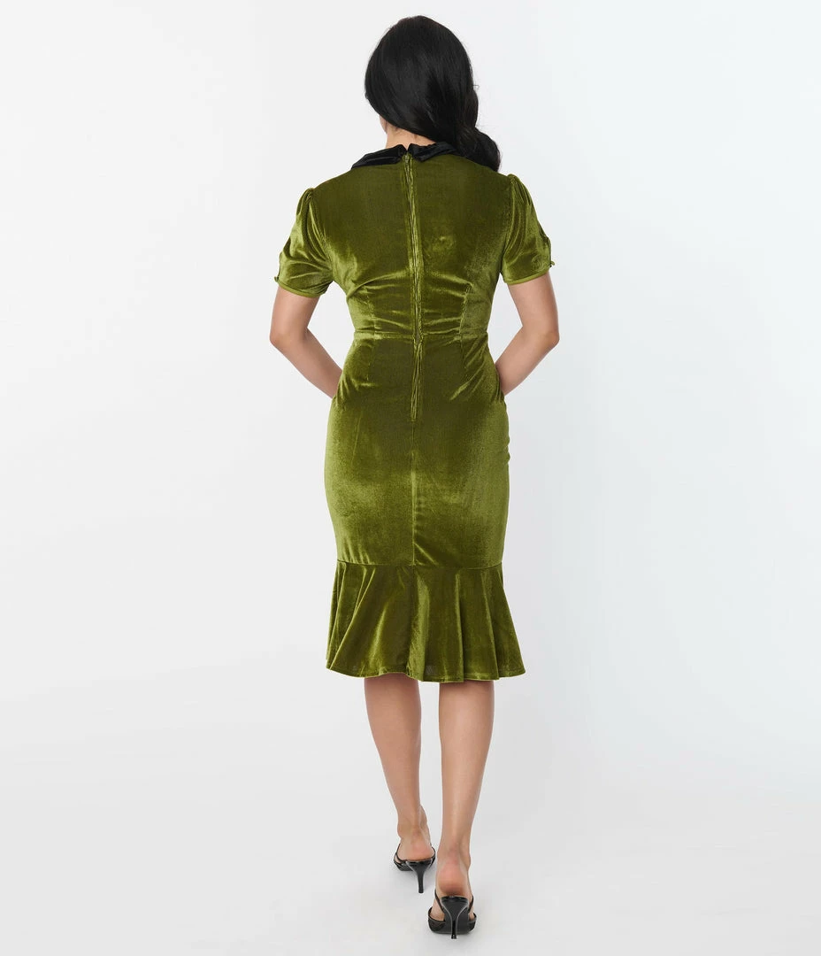 Clothing Unique Vintage Moss Ribbed Velvet Holloway Wiggle Dress