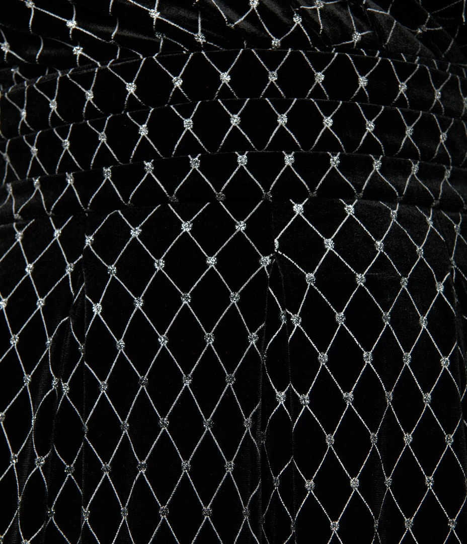 Unique Vintage Plus Size Black Velvet & Glitter Diamond Marceline Swing Dress Clothing