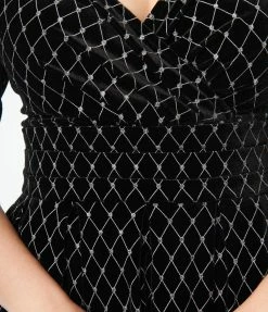 Unique Vintage Black Velvet & Glitter Diamond Marceline Swing Dress New Arrivals!