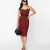 Unique Vintage Red & Black Gingham Corset Ellison Wiggle Dress