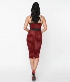 Unique Vintage Red & Black Gingham Corset Ellison Wiggle Dress