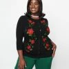 Clothing Unique Vintage Plus Size Black & Red Embroidered Poinsettia Bookworm Cardigan
