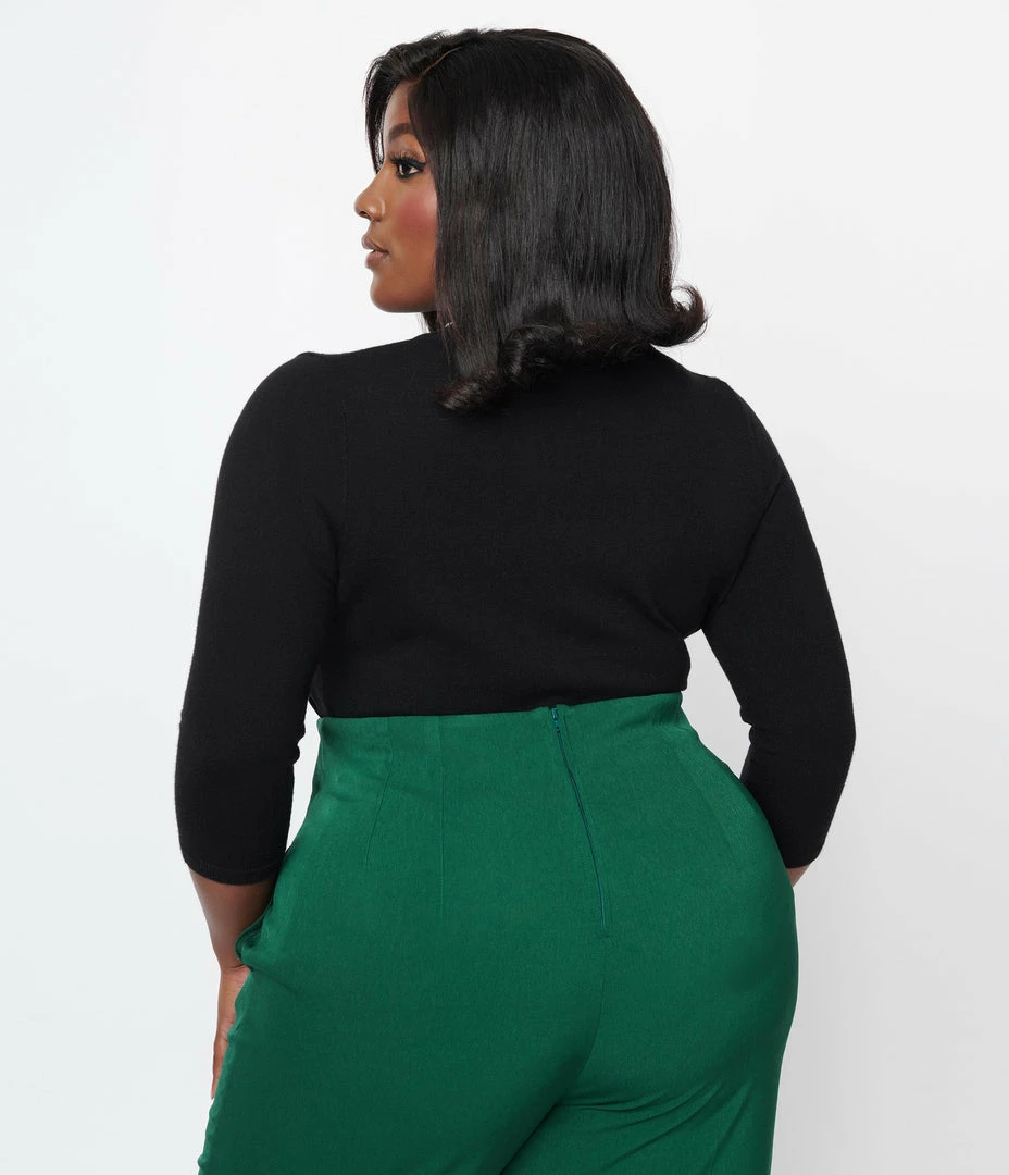 Clothing Unique Vintage Plus Size Black & Red Embroidered Poinsettia Bookworm Cardigan