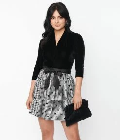 New Arrivals! Unique Vintage Black Velvet Gathered Neckline Friday Night Bodysuit