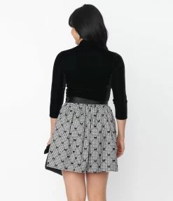 New Arrivals! Unique Vintage Black Velvet Gathered Neckline Friday Night Bodysuit