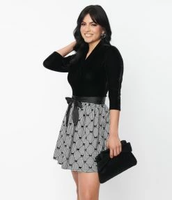 New Arrivals! Unique Vintage Black Velvet Gathered Neckline Friday Night Bodysuit