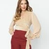 New Arrivals! Unique Vintage Beige Velvet Stripe Giselle Wrap Top