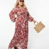 Trending Unique Vintage Plus Size Burgundy Paisley Buttercup Maxi Dress