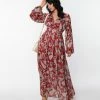 Unique Vintage Burgundy Paisley Buttercup Maxi Dress