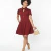 Clothing Unique Vintage Burgundy Sequin Lace Fit & Flare Dress