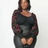 Unique Vintage Plus Size Black & Floral Burnout Sleeve Bodysuit New Arrivals!