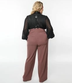 Unique Vintage Plus Size Mauve High Waist Suspender Pants