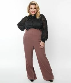 Unique Vintage Plus Size Mauve High Waist Suspender Pants