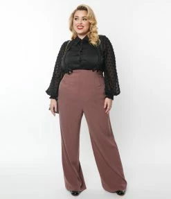 Unique Vintage Plus Size Mauve High Waist Suspender Pants