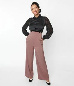 New Arrivals! Unique Vintage Mauve High Waist Suspender Pants