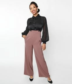 New Arrivals! Unique Vintage Mauve High Waist Suspender Pants