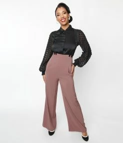 New Arrivals! Unique Vintage Mauve High Waist Suspender Pants
