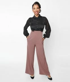 New Arrivals! Unique Vintage Mauve High Waist Suspender Pants