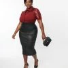 Unique Vintage Plus Size Black Vegan Leather Wiggle Skirt