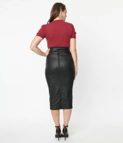 Unique Vintage Black Vegan Leather Wiggle Skirt Trending