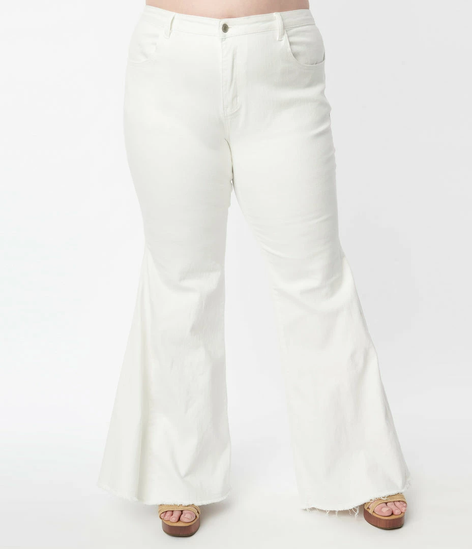 Saints & Hearts Plus Size White Denim Bell Bottom Jeans Bachelorette
