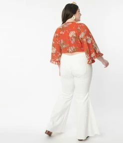 Saints & Hearts Plus Size White Denim Bell Bottom Jeans Bachelorette
