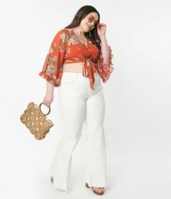 Saints & Hearts Plus Size White Denim Bell Bottom Jeans Bachelorette