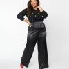 Clothing Unique Vintage Plus Size Black Satin High Waist Ginger Pants