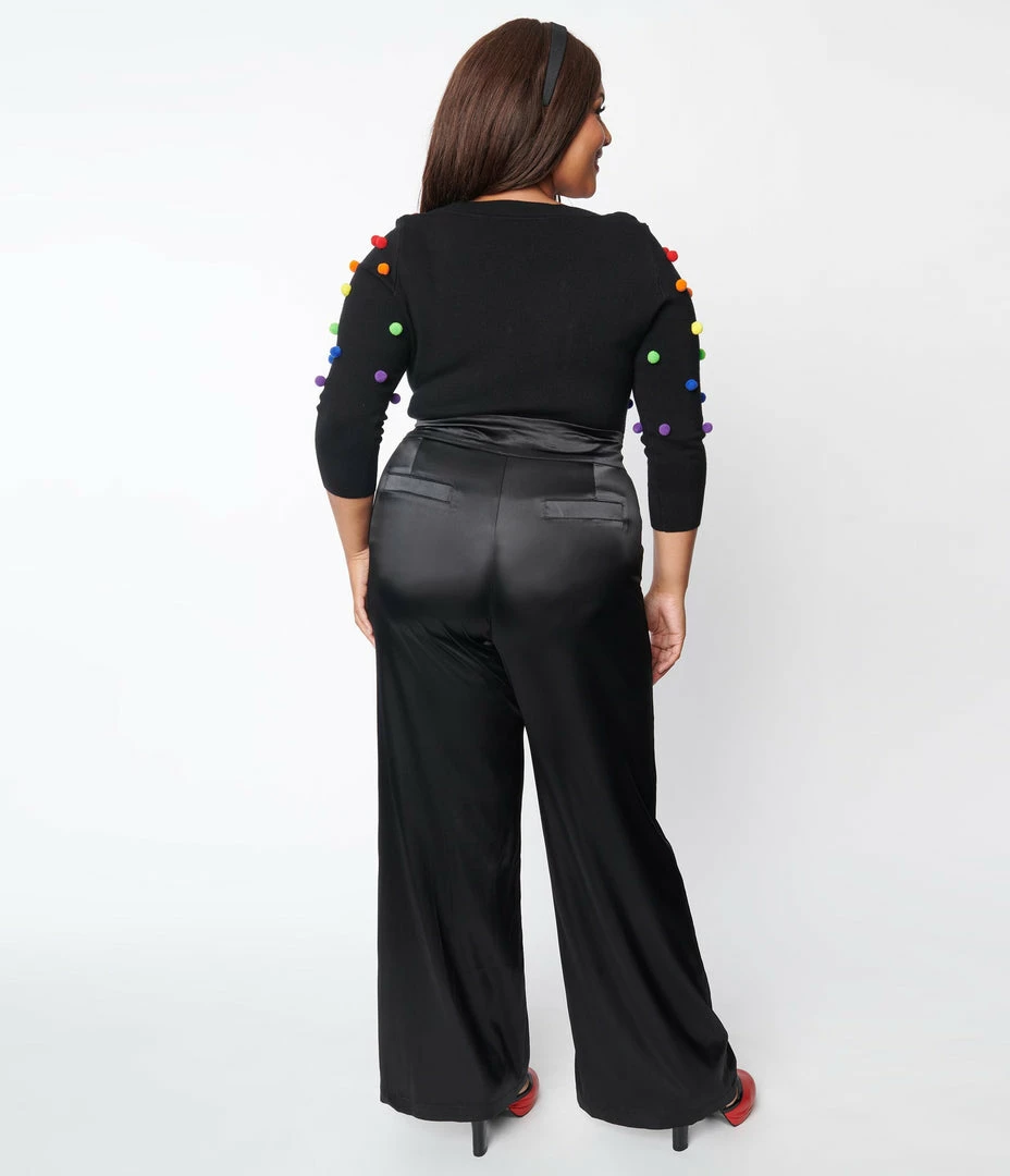 Clothing Unique Vintage Plus Size Black Satin High Waist Ginger Pants