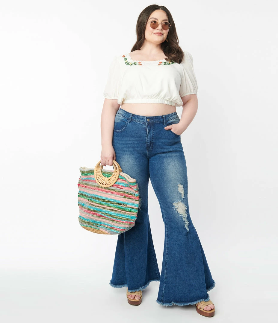 Saints & Hearts Sale Plus Size Distressed Denim Bell Bottom Jeans