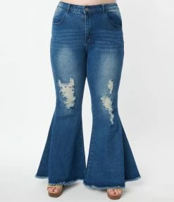 Saints & Hearts Sale Plus Size Distressed Denim Bell Bottom Jeans