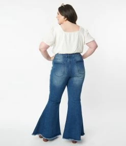 Saints & Hearts Sale Plus Size Distressed Denim Bell Bottom Jeans