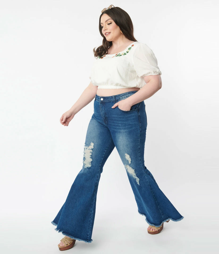 Saints & Hearts Sale Plus Size Distressed Denim Bell Bottom Jeans