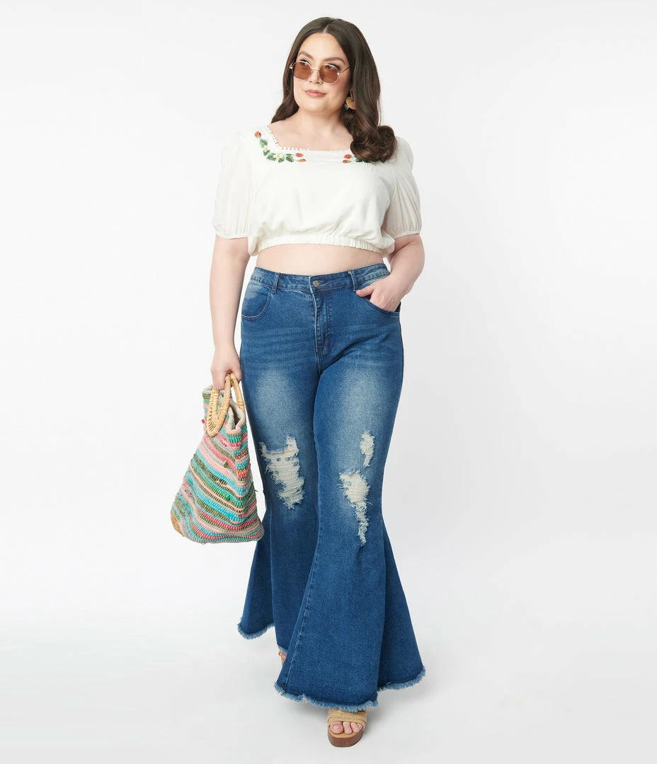 Saints & Hearts Sale Plus Size Distressed Denim Bell Bottom Jeans