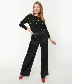 Unique Vintage Black Satin High Waist Ginger Pants Clothing