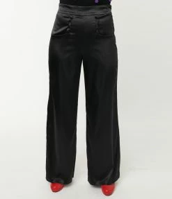 Unique Vintage Black Satin High Waist Ginger Pants Clothing
