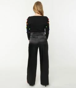 Unique Vintage Black Satin High Waist Ginger Pants Clothing