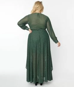 Unique Vintage Plus Size Emerald Sparkle Plaid Farrah Maxi Dress Clothing