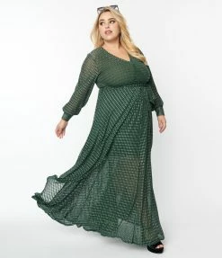 Unique Vintage Plus Size Emerald Sparkle Plaid Farrah Maxi Dress Clothing