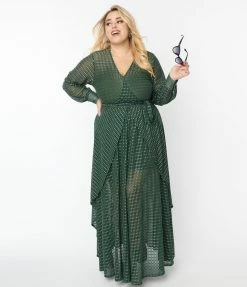 Unique Vintage Plus Size Emerald Sparkle Plaid Farrah Maxi Dress Clothing