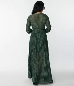 Unique Vintage Emerald Sparkle Plaid Farrah Maxi Dress Clothing